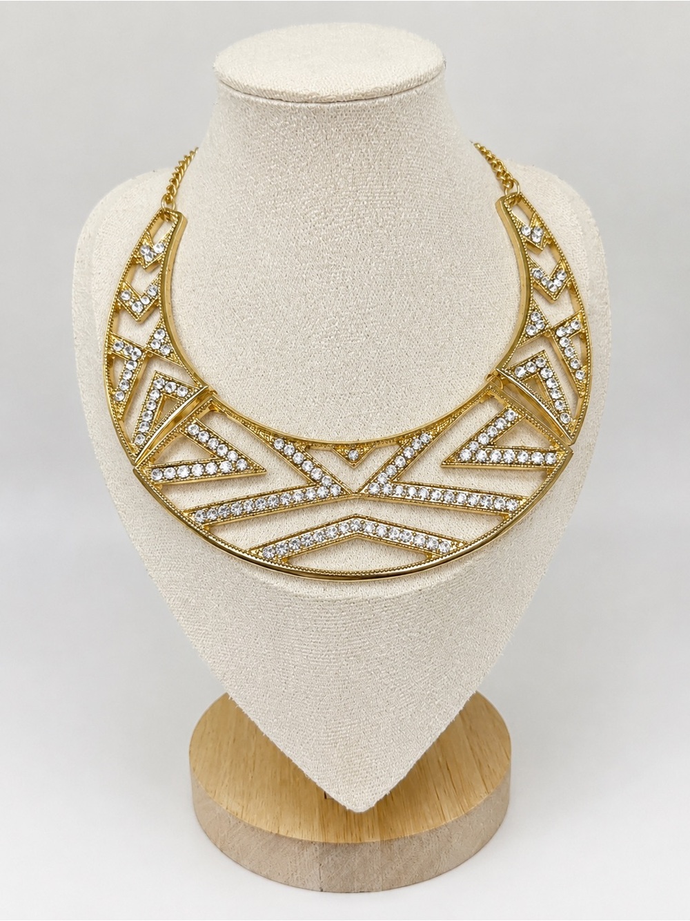 7 Charming Sisters Collar Necklace Gold Tone Rhinestone Geometric Bib